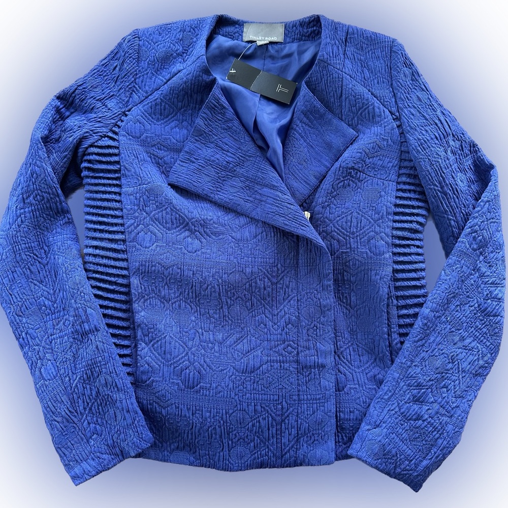 NWT Tinley Road Royal Blue Jacquard Motorcycle Blazer Jacket Small